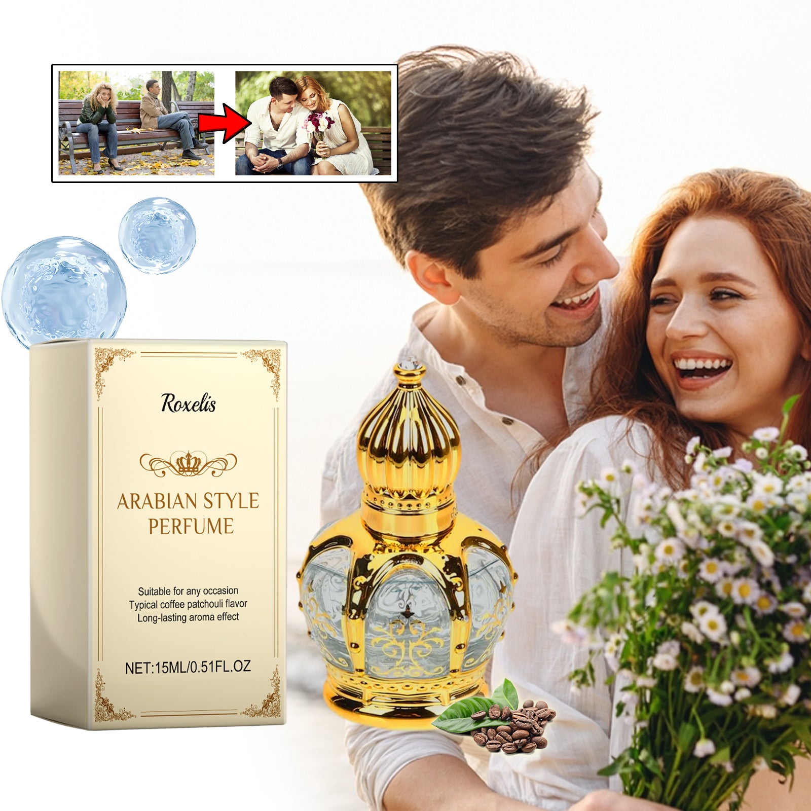 Roxelis Café Patchouli Parfum Naturel Frais Léger Élégant Longue Durée Sillage Parfum de Charme Ambiance Rendez-vous