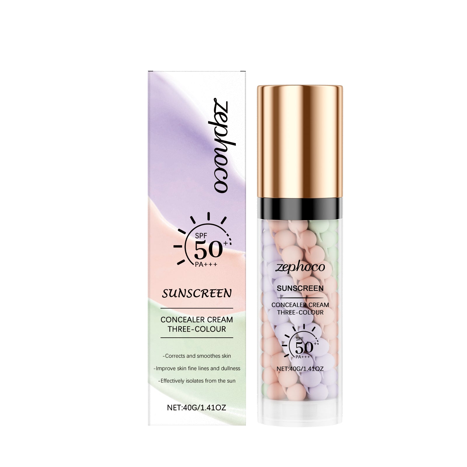 zephoco Base de teint protectrice arc-en-ciel trois couleurs, correcteur, base de maquillage, crème illuminatrice, hydratante, lissante et protectrice