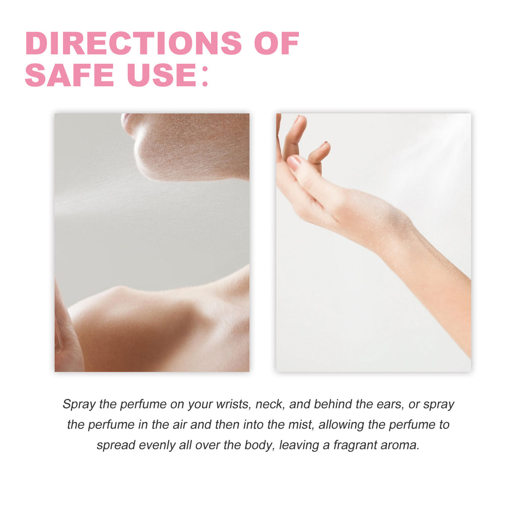 Parfum aux phéromones de rose, fragrance fraîche et légère, ambiance romantique, dégage du charme, longue tenue, pour femme.