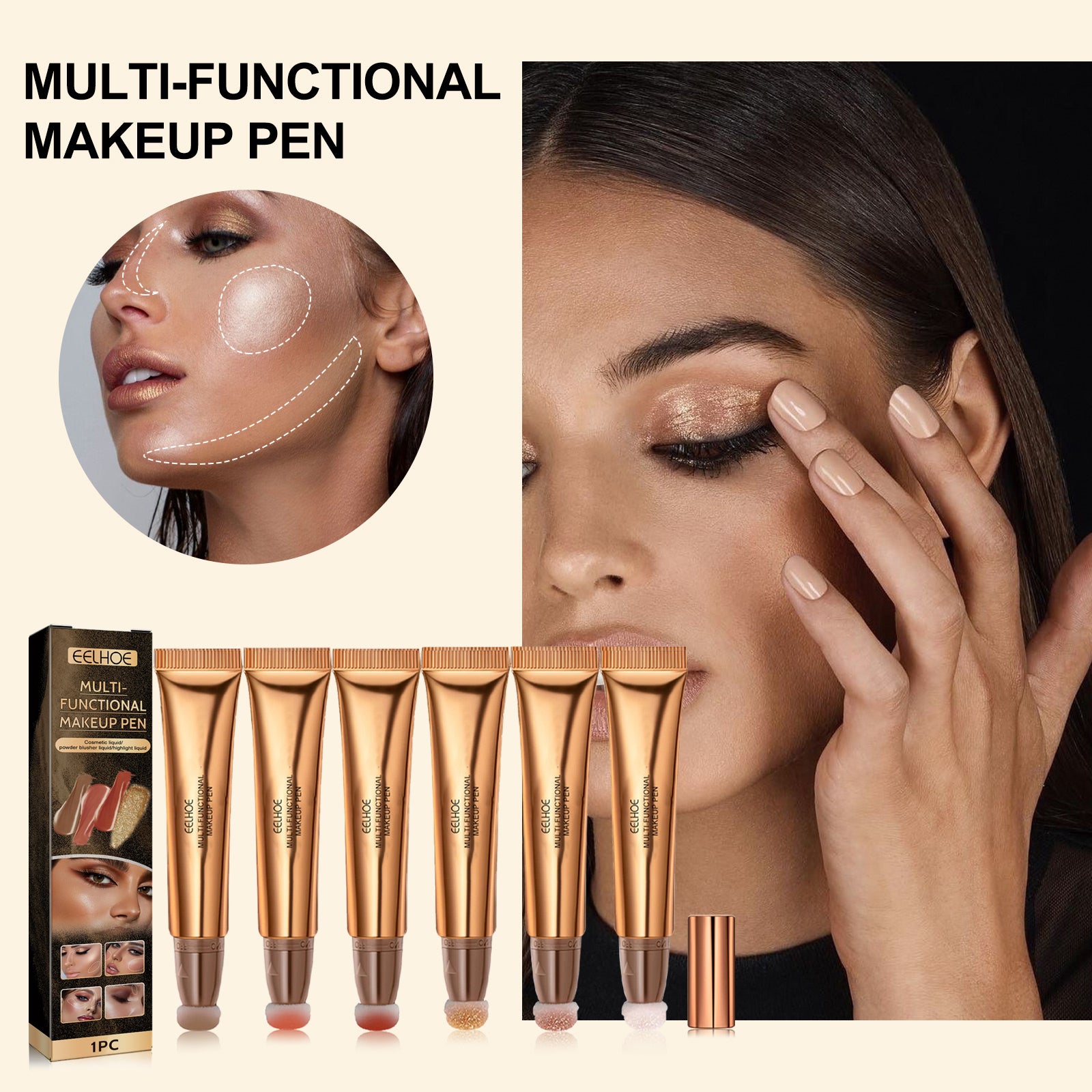 Stylo maquillage multifonctionnel EELHOE, illuminateur de teint, stick de beauté liquide 3D pour un contouring naturel et 3D.