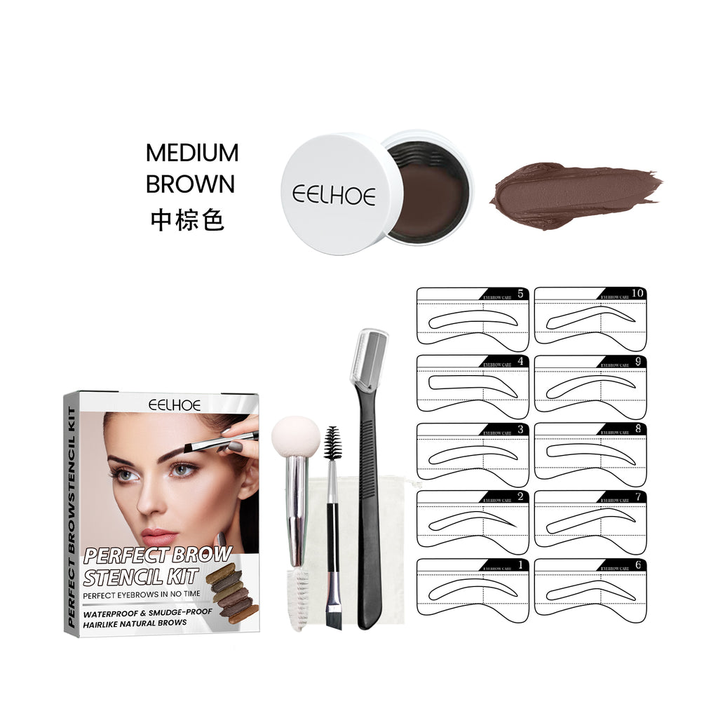 Kit de pochoirs à sourcils EELHOE Perfect Brow, couleur naturelle 3D, imperméable, lisse et facile à appliquer, sans bavure, sans maquillage.