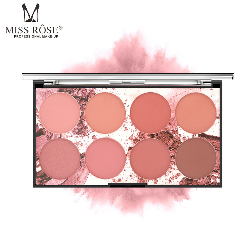 Palette de blush Miss Rose à huit couleurs, mat, longue tenue, rouge soleil, teint naturel, maquillage nude, palette de blush portable