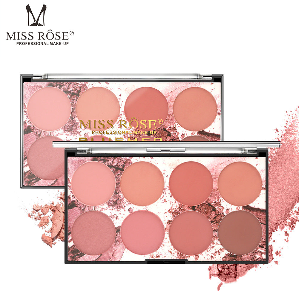 Palette de blush Miss Rose à huit couleurs, mat, longue tenue, rouge soleil, teint naturel, maquillage nude, palette de blush portable