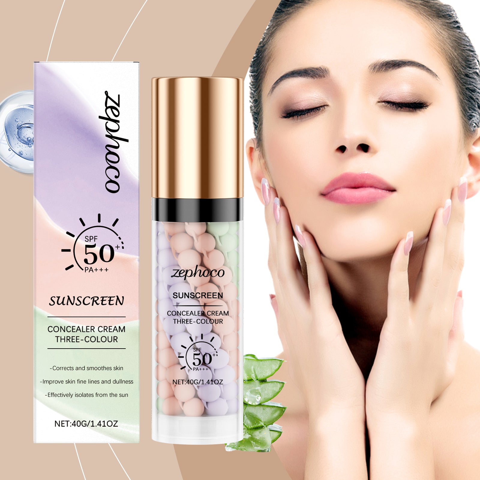 zephoco Base de teint protectrice arc-en-ciel trois couleurs, correcteur, base de maquillage, crème illuminatrice, hydratante, lissante et protectrice