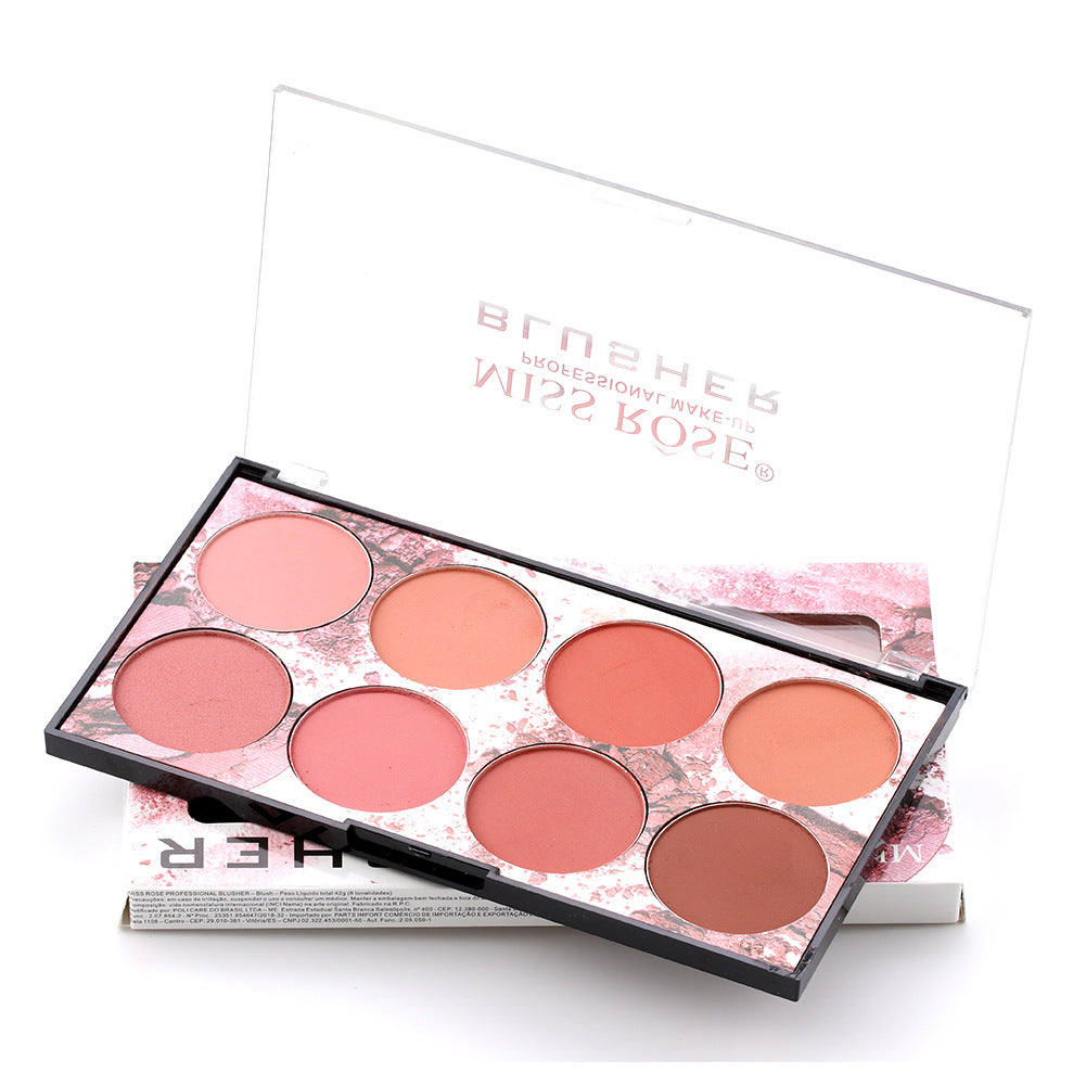 Palette de blush Miss Rose à huit couleurs, mat, longue tenue, rouge soleil, teint naturel, maquillage nude, palette de blush portable