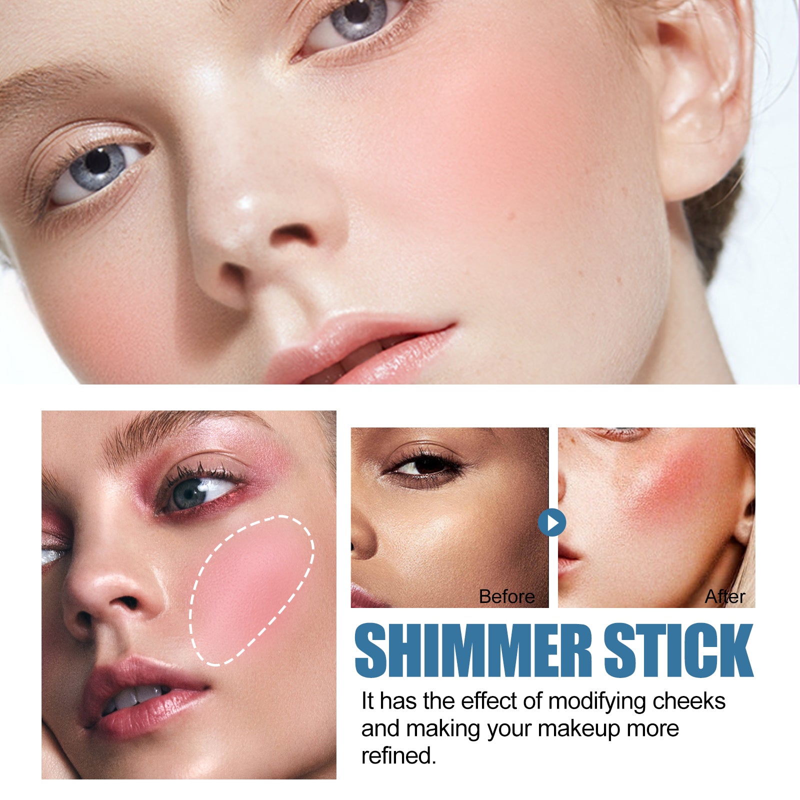 EELHOE Blush Stick, Crème contouring corps légère, illuminatrice, naturelle et waterproof, effet 3D.