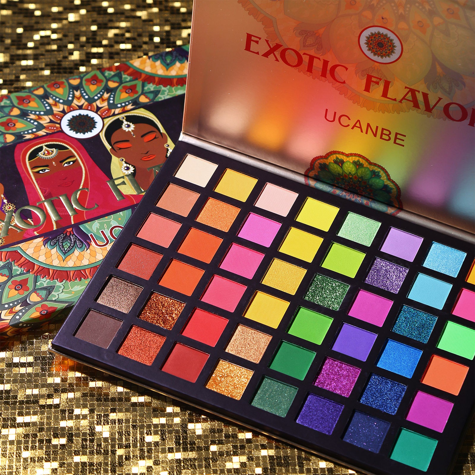 Palette de fards à paupières exotiques UCANBE 48 couleurs, irisée et mate. Palette de maquillage pour les yeux Color Stage.