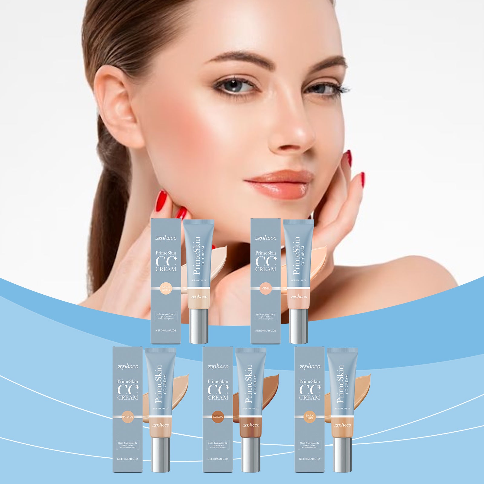 zephoco Nourishing Light Liquid Foundation Series, Light Moisturizing, Brightening, Hydrating And Non-Sticking Powder For Natural Makeup