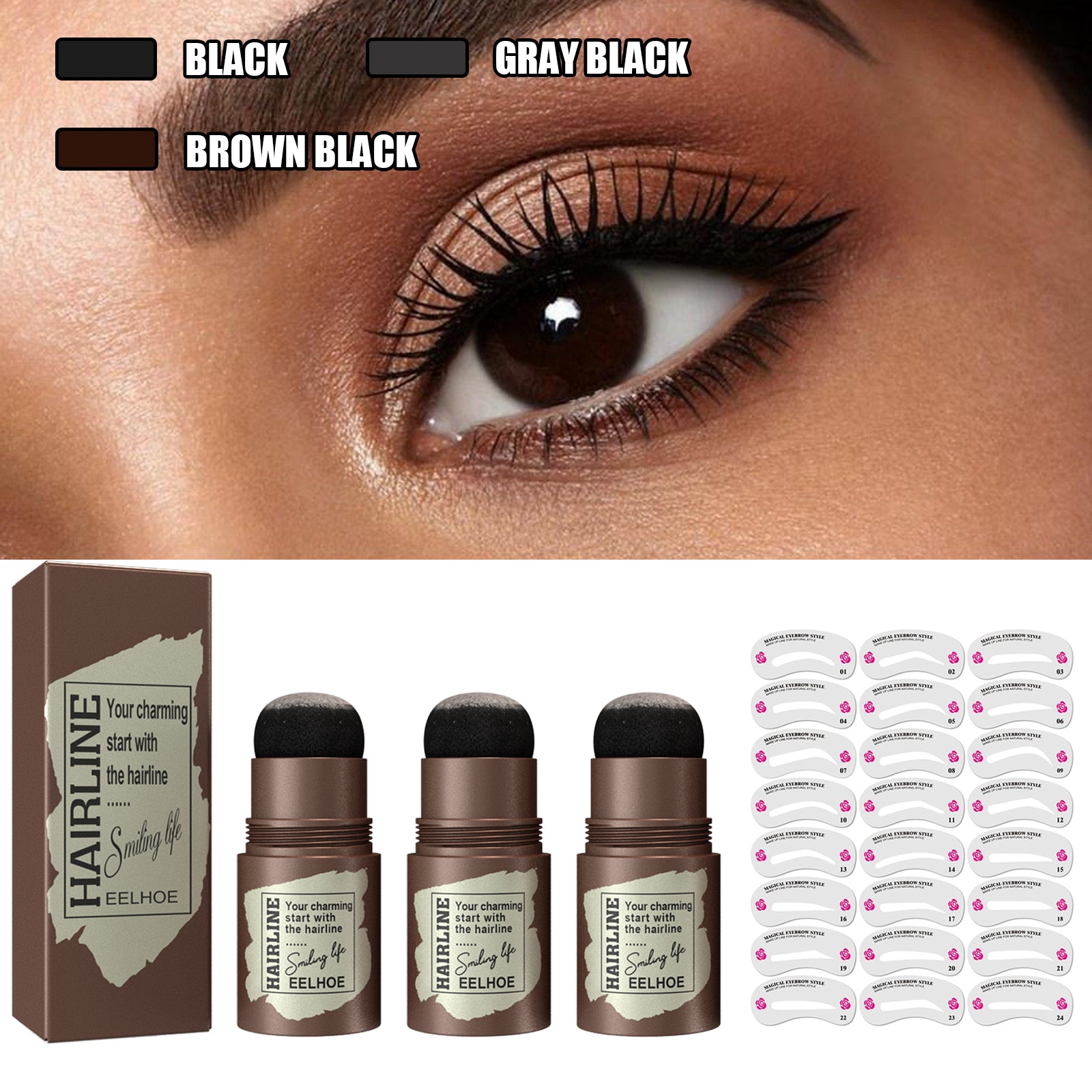 EELHOE Maquillage pour la ligne des cheveux et les sourcils (Noir) - Poudre pour sourcils, maquillage pour la ligne des cheveux et les sourcils, sourc