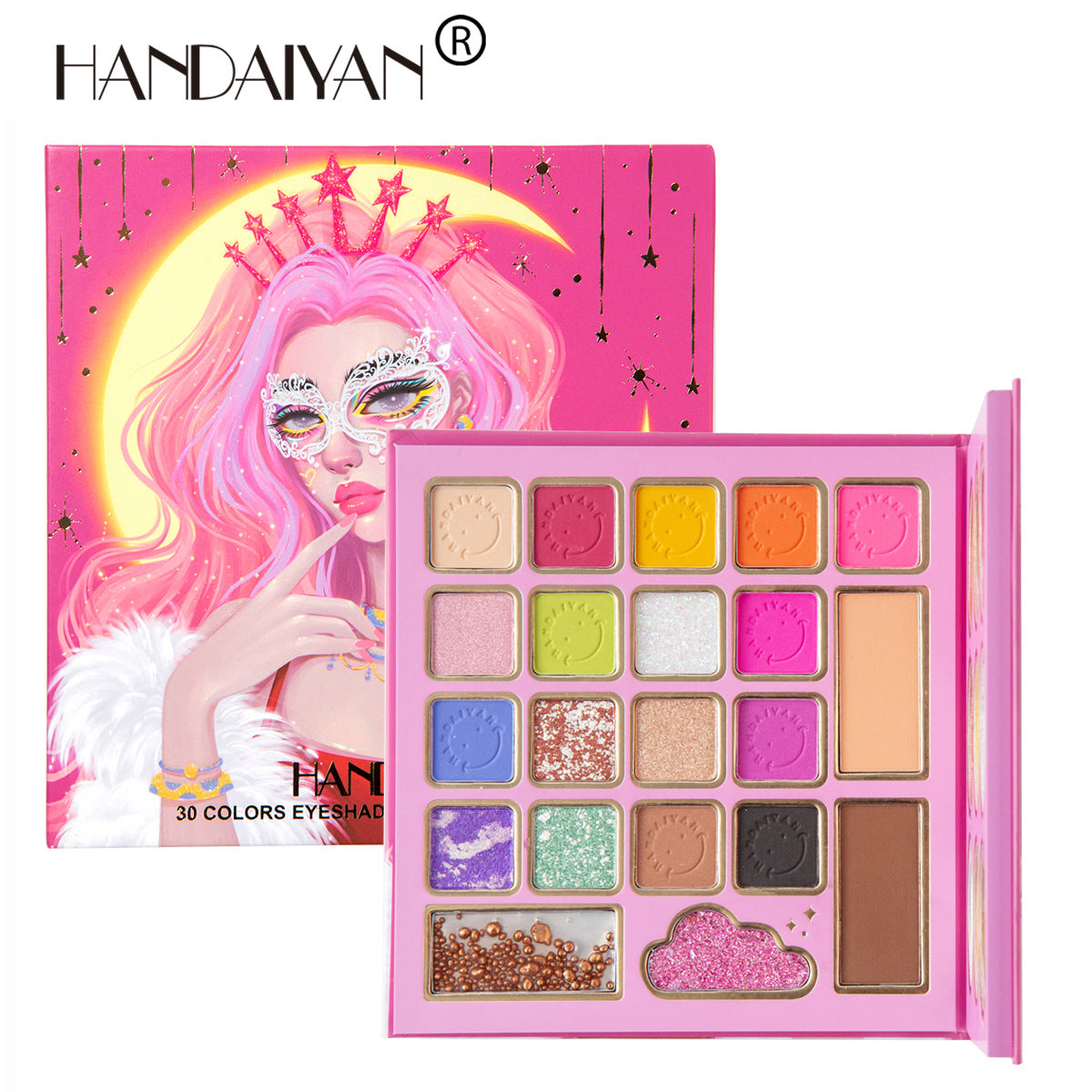 Palette de fards à paupières HANDAIYAN Mask Queen 30 couleurs : fards à paupières, blush et contouring.
