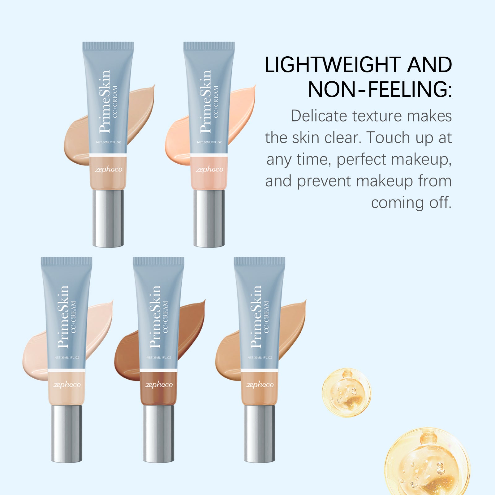 zephoco Nourishing Light Liquid Foundation Series, Light Moisturizing, Brightening, Hydrating And Non-Sticking Powder For Natural Makeup