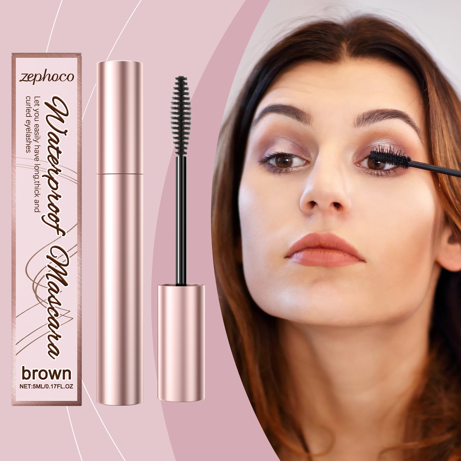 Mascara boucles brunes zephoco, hydrate quotidiennement, mascara fixateur beauté naturelle