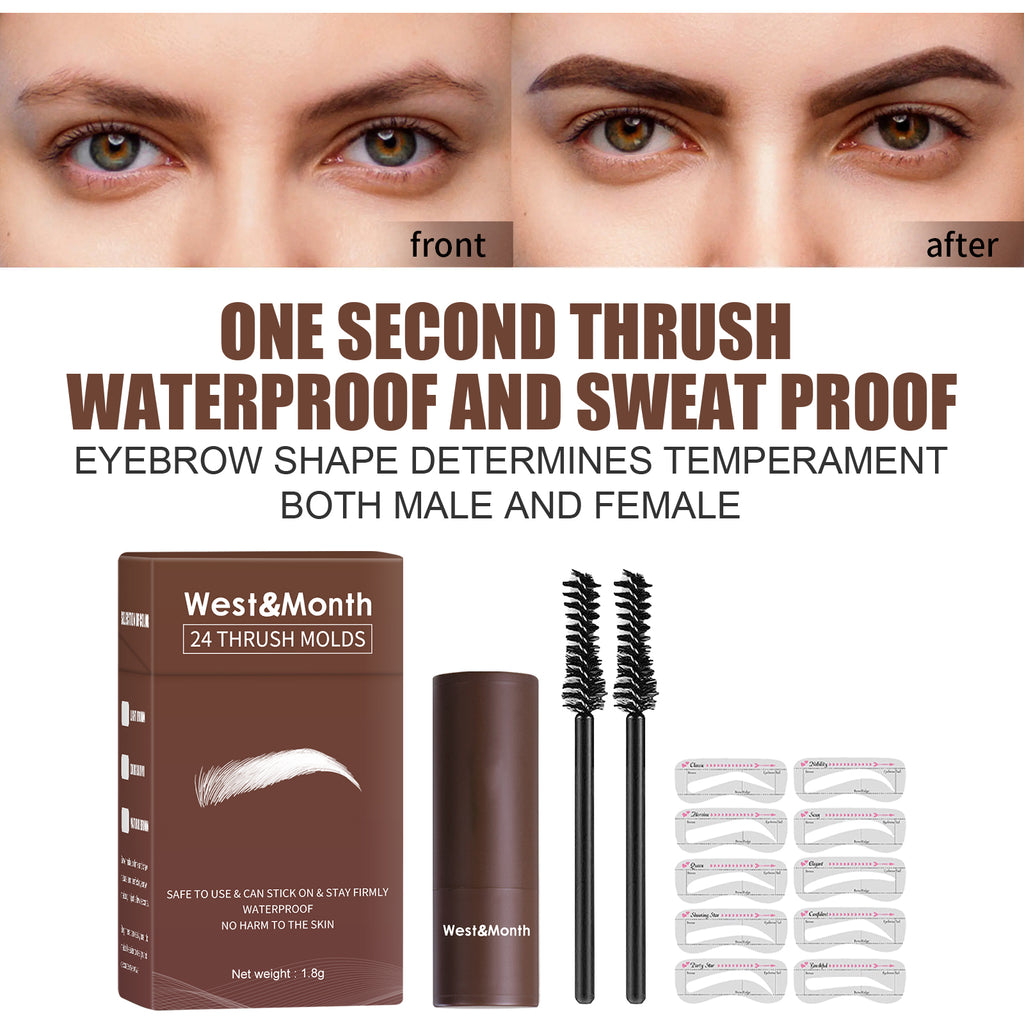 West&month 24 moules à sourcils, poudre à sourcils Lazy Brow Print, résistante à l'eau et à la transpiration, sans bavure et sans effet maquillage.