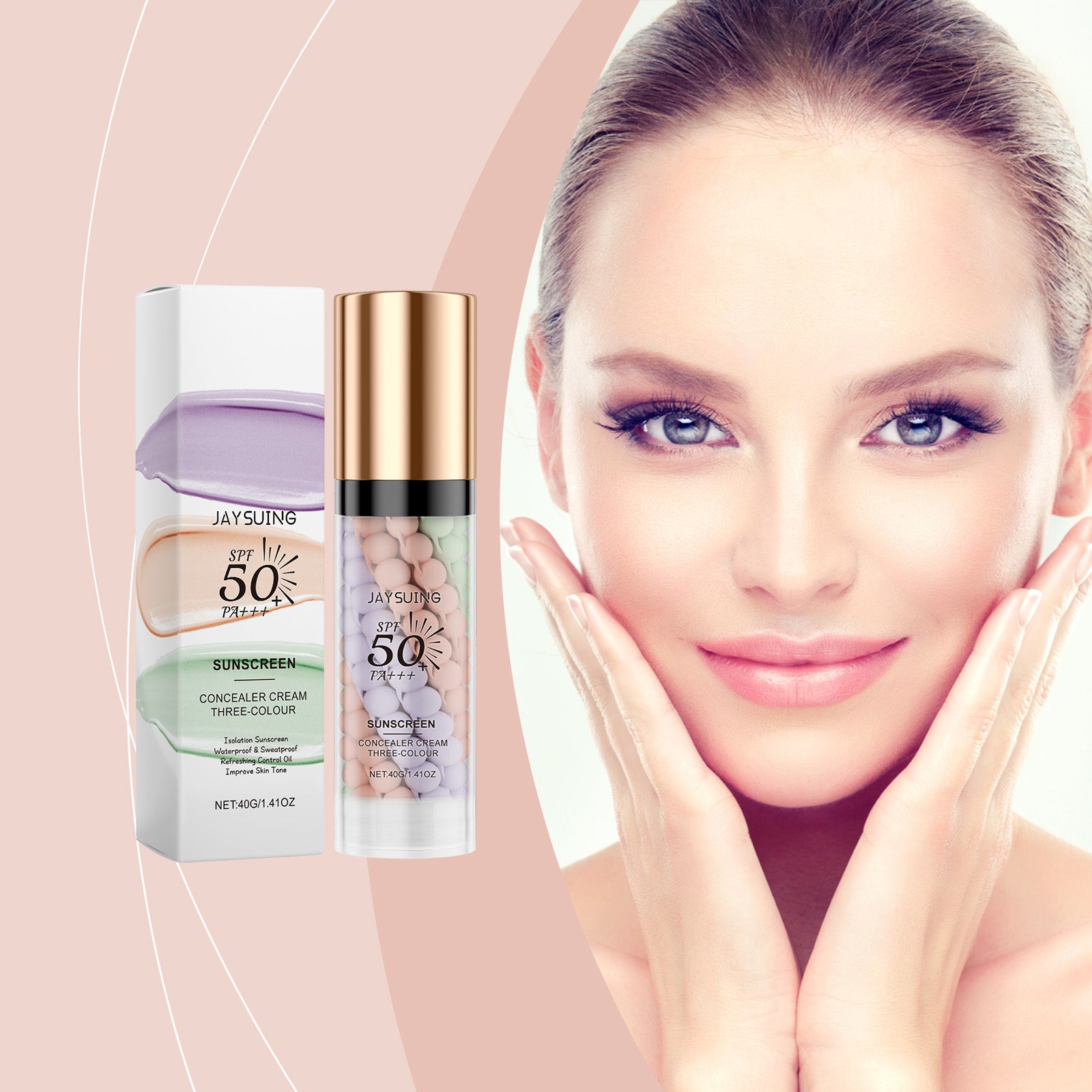 Base protectrice tricolore Jaysuing, base correctrice, soin de la peau, hydratante, camoufle les imperfections, lisse et fixe le maquillage