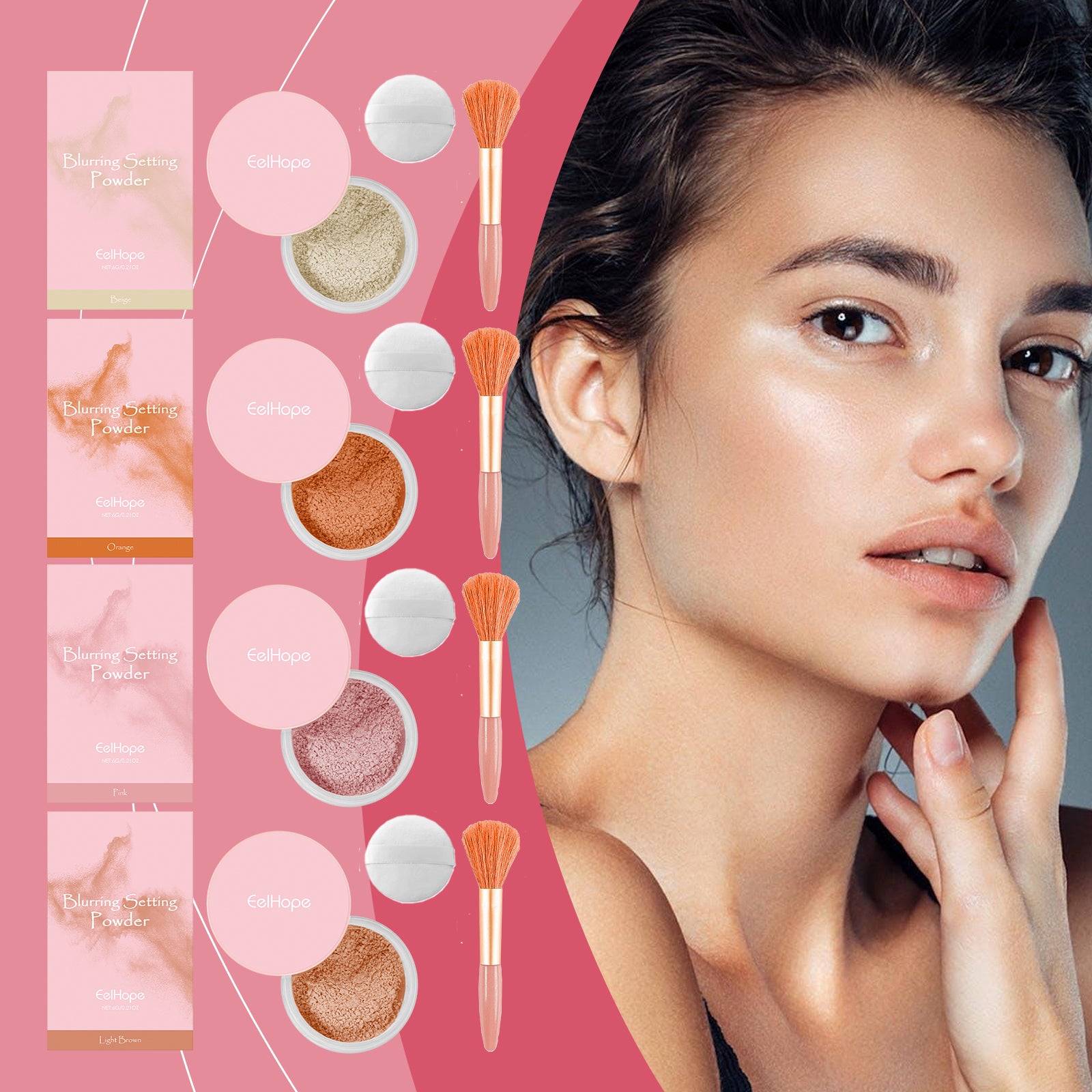 La poudre fixante Eelhope avec pinceau (orange) offre un fini naturel, léger, fin et respirant, avec une excellente tenue. Elle convient aussi bien à