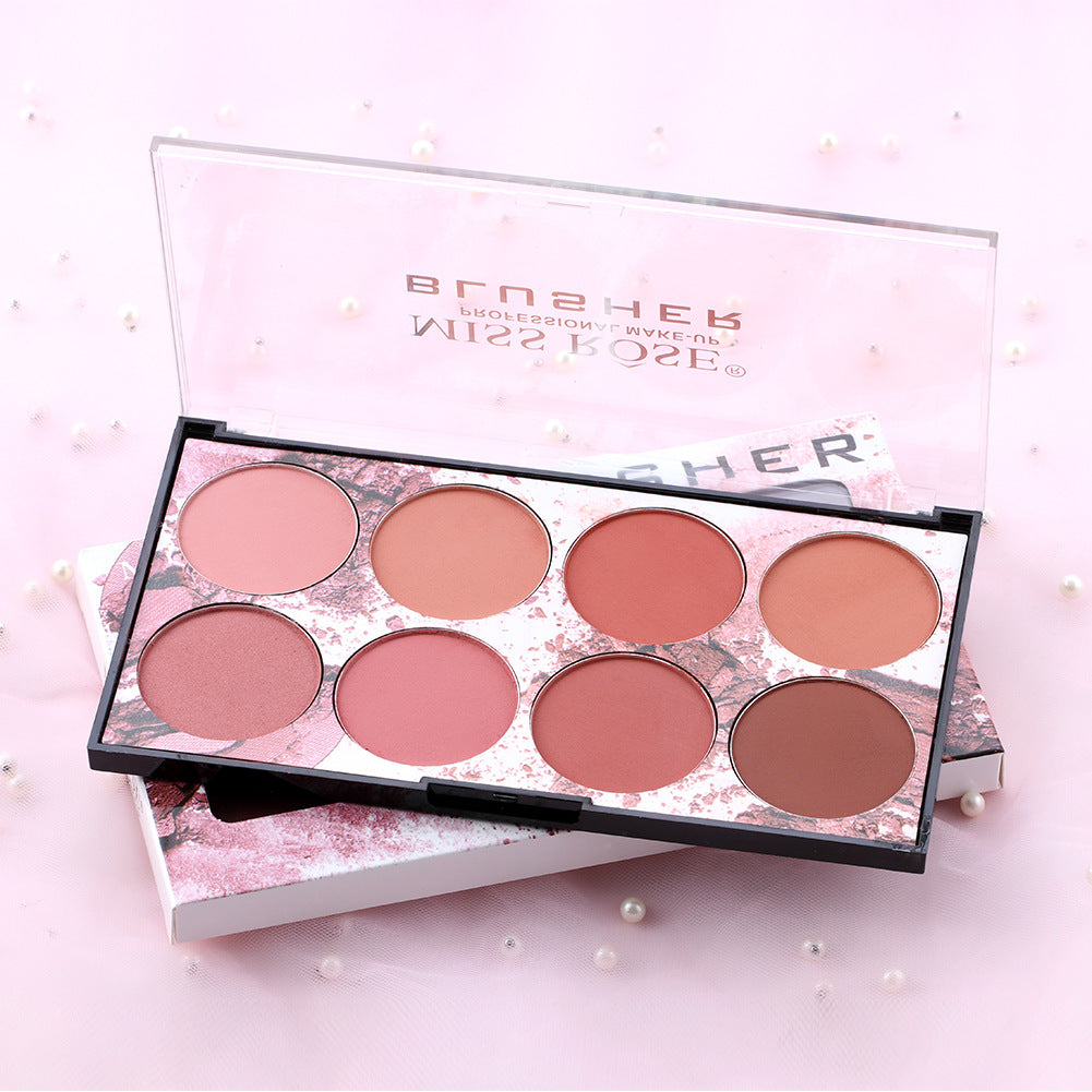 Palette de blush Miss Rose à huit couleurs, mat, longue tenue, rouge soleil, teint naturel, maquillage nude, palette de blush portable