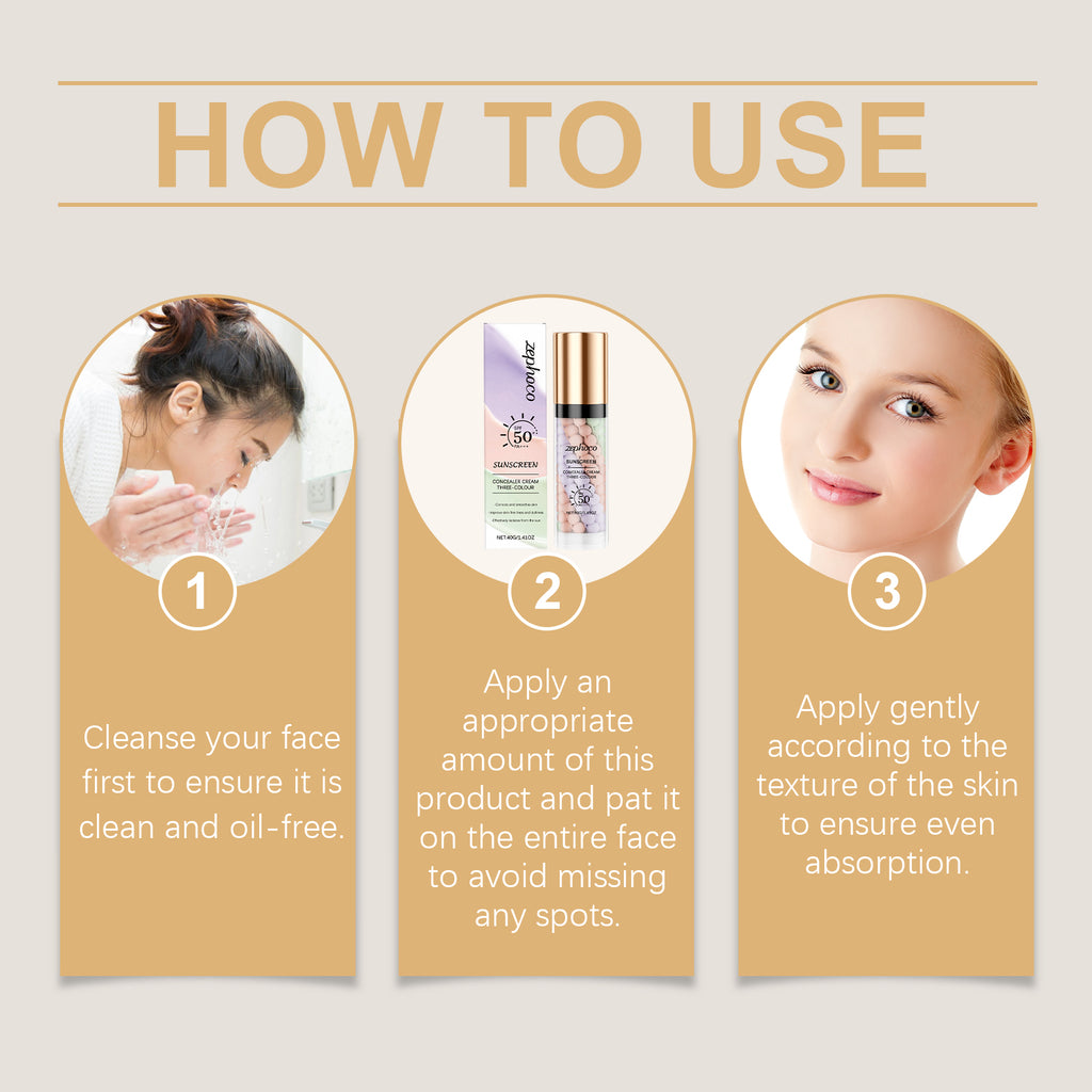 zephoco Base de teint protectrice arc-en-ciel trois couleurs, correcteur, base de maquillage, crème illuminatrice, hydratante, lissante et protectrice