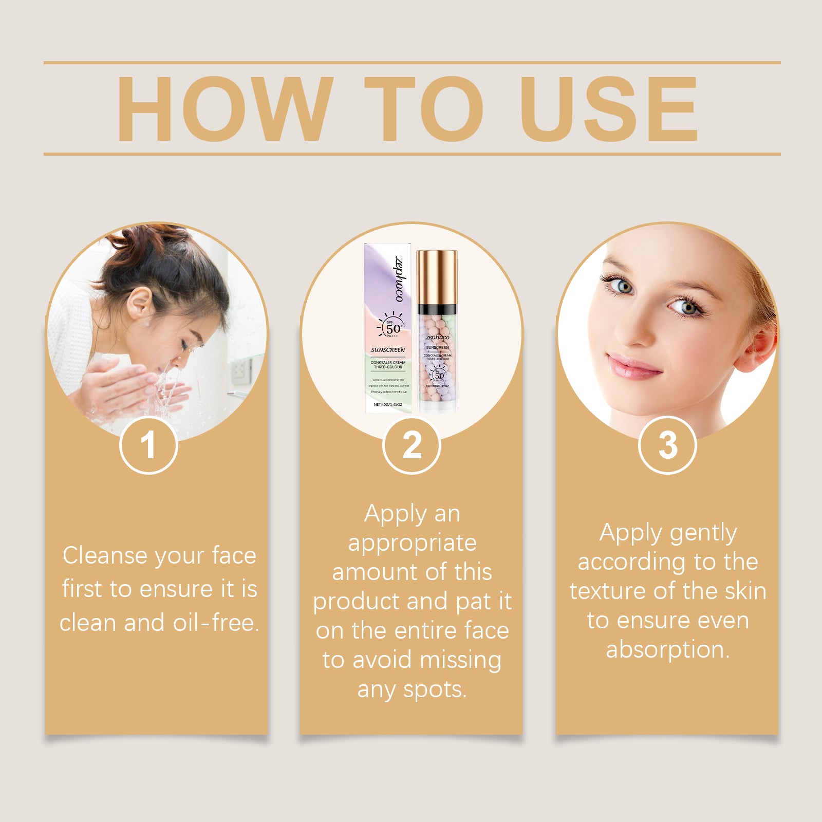 zephoco Base de teint protectrice arc-en-ciel trois couleurs, correcteur, base de maquillage, crème illuminatrice, hydratante, lissante et protectrice