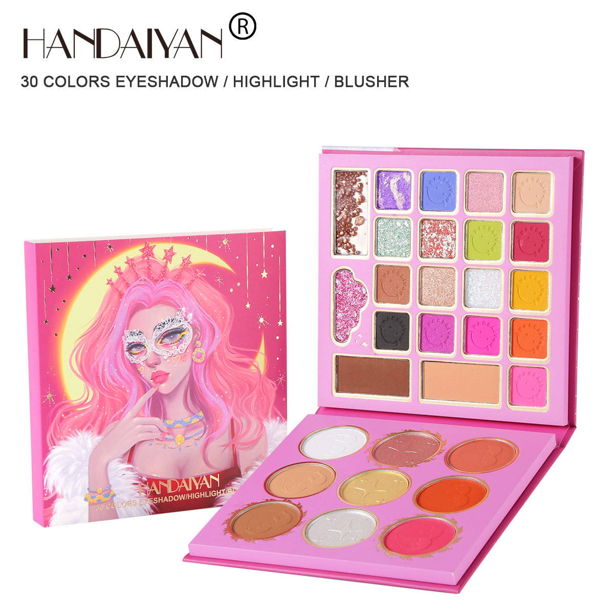 Palette de fards à paupières HANDAIYAN Mask Queen 30 couleurs : fards à paupières, blush et contouring.