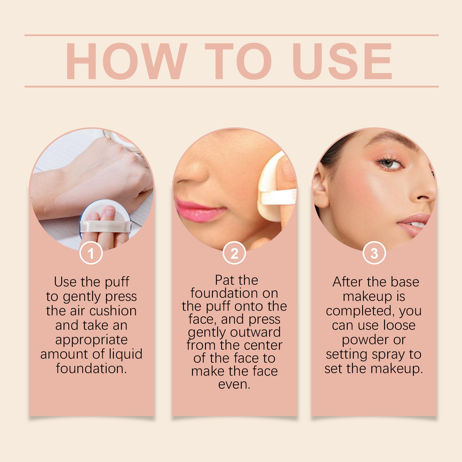 Fond de teint compact coussin d'air Eelhope (Teinte naturelle) Correcteur léger et naturel Maquillage longue tenue et facile à démaquiller Sans effet